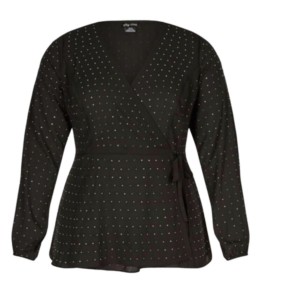City Chic Black Bling Flirt Top Size XXL/24 - Picture 1 of 6
